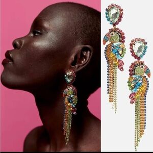 Parrot Bird Rhinestone Drop Earrings
